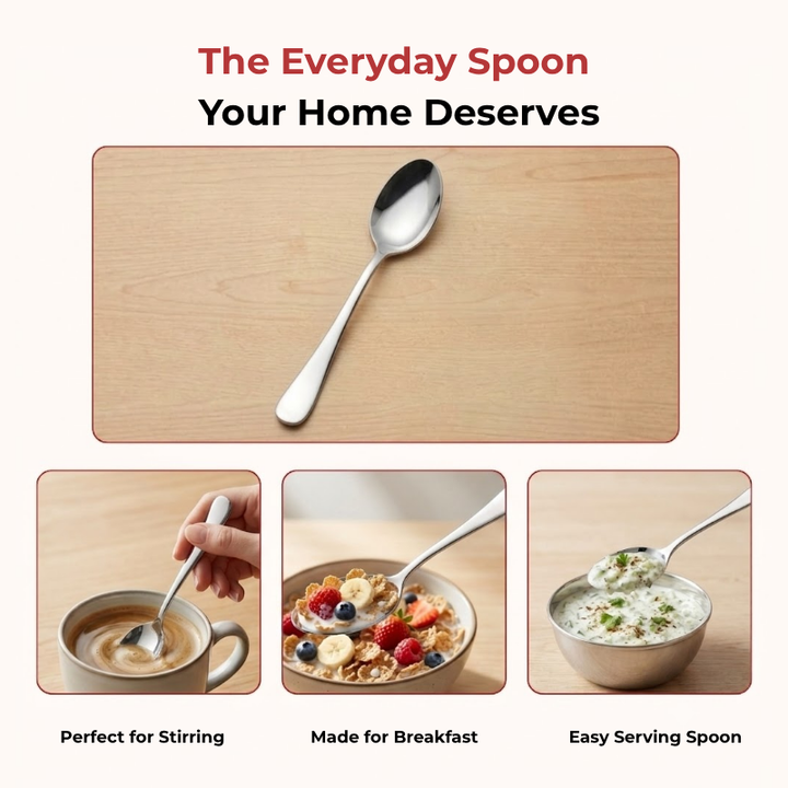 VINOD Decora Stainless Steel Dessert Spoon Set of 12-Piece, Heavy Gauge Steel, Mirror Finish, Rust Free, Tough Strong & Durable