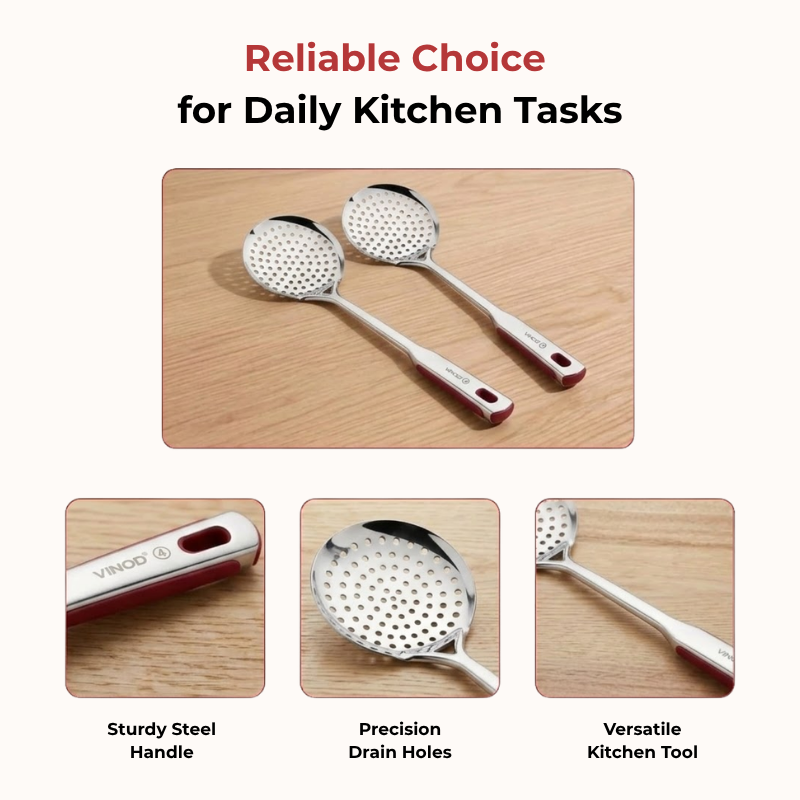 Vinod Stainless Steel Queens Perforated Skimmer Heavy Gauge Strainer, Set of 2, product view 9