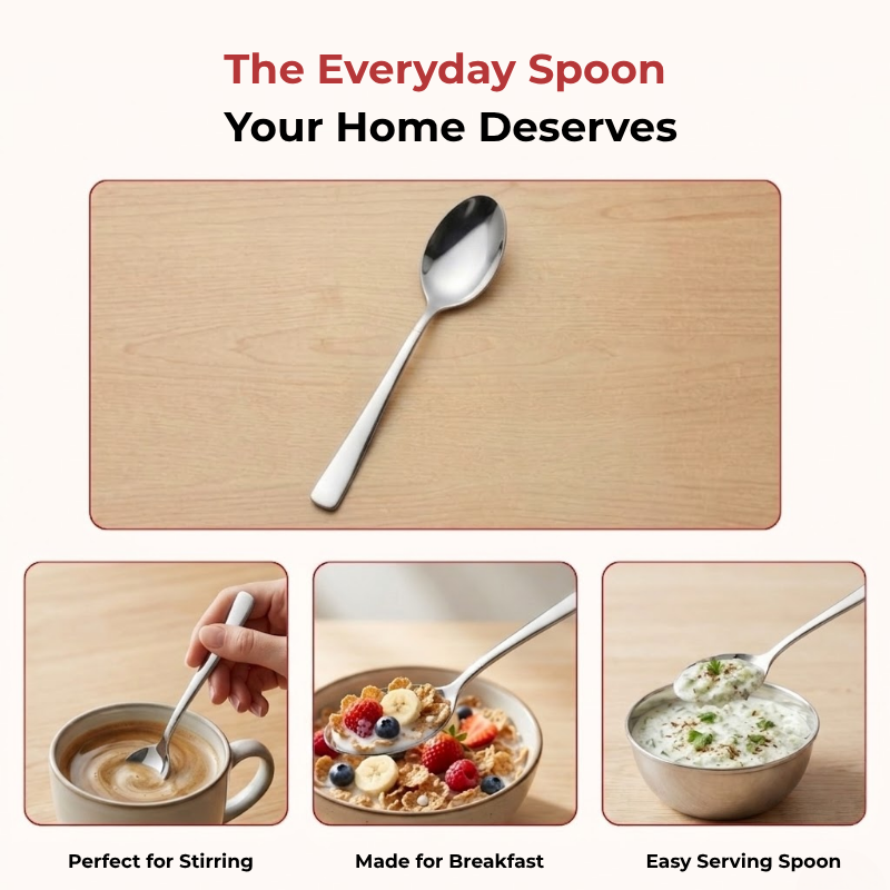 VINOD Aero Stainless Steel Dessert Spoon Set of 12-Piece, Heavy Gauge Steel, Mirror Finish, Rust Free, Tough Strong & Durable
