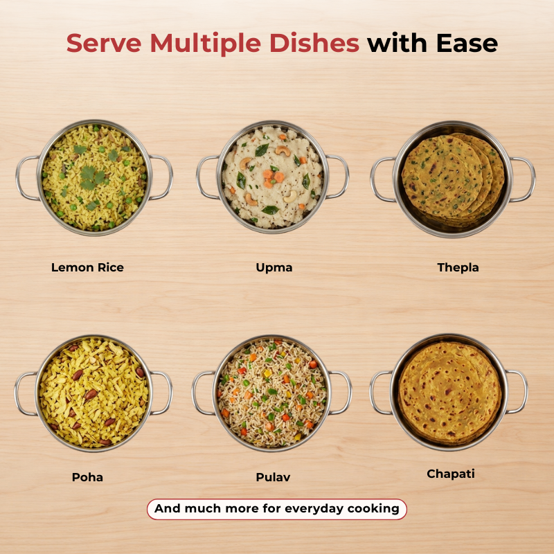 Vinod Stainless Steel Elite Bowl with Glass Lid & Side Handles, product view 9