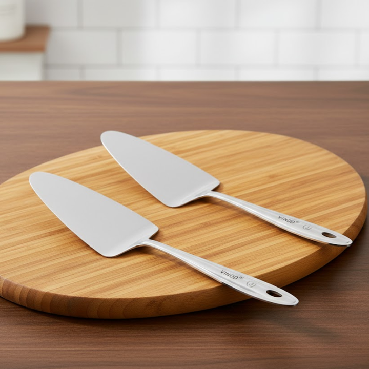 Vinod Stainless Steel Cake Server, Set of 2 | Ideal for serving Cakes and Pastries.