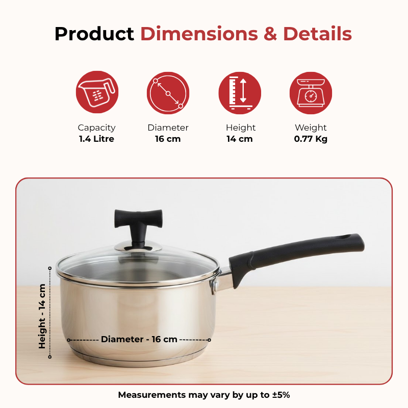 Vinod Doniv stainless steel solitaire cookware set / 1 pcs sauce pan / 1 pcs kadhai, set of 2 pcs, product view 10