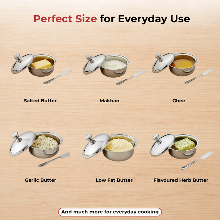 विनोद स्टेनलेस स्टील बटर पॉट बटर नाइफ के साथ, क्षमता 100 ग्राम