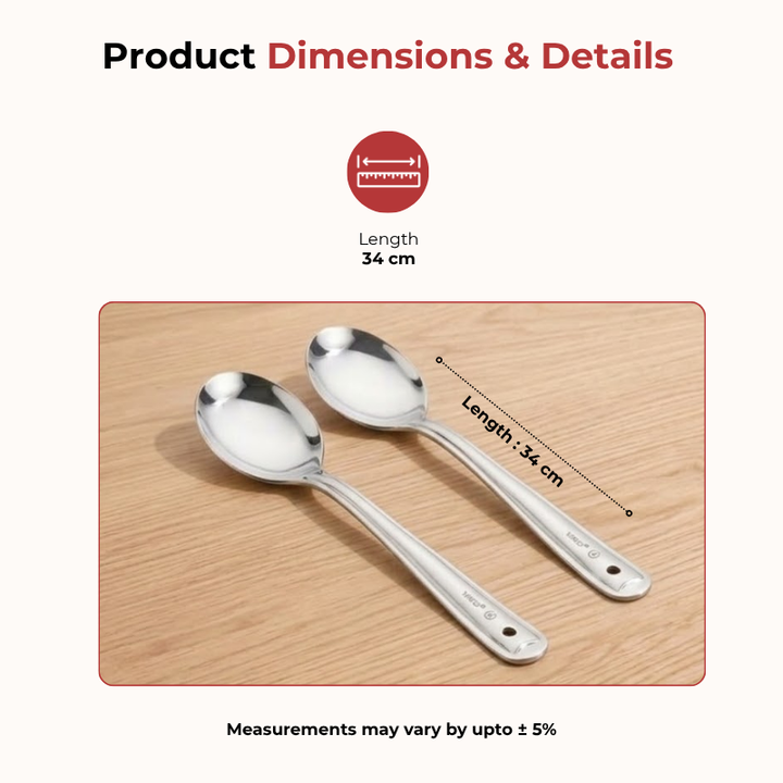 VINOD Stainless Steel Serving Paan / Cooking Spoon Set of 2 - 34 cm, Highest Grade Stainless Steel, Mirror Finish, Rust Free - No. 5