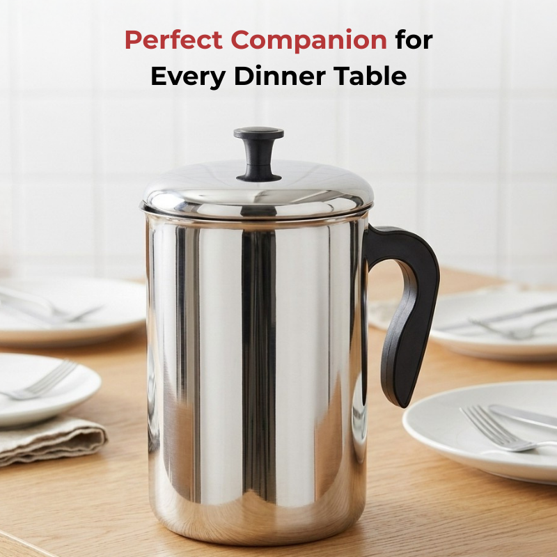 VINOD Stainless Steel Aqua Jug Covered 2200 ml with Highest Grade Stainless Steel, Mirror Finish, Strong & Durable Build, Rust Free