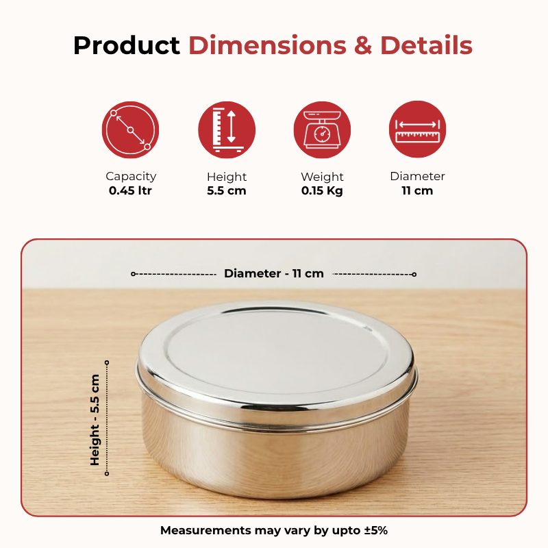 Vinod stainless steel puri dabba set of 8, capacity: 300 ml to 2500 ml, product view 10