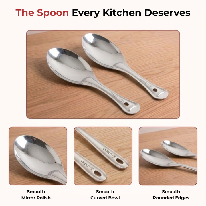 VINOD Stainless Steel Rice Server / Rice Spoon / Rice Chamcha Set of 2 - 22 cm, High Grade Stainless Steel, Mirror Finish, Rust Free - No. 1