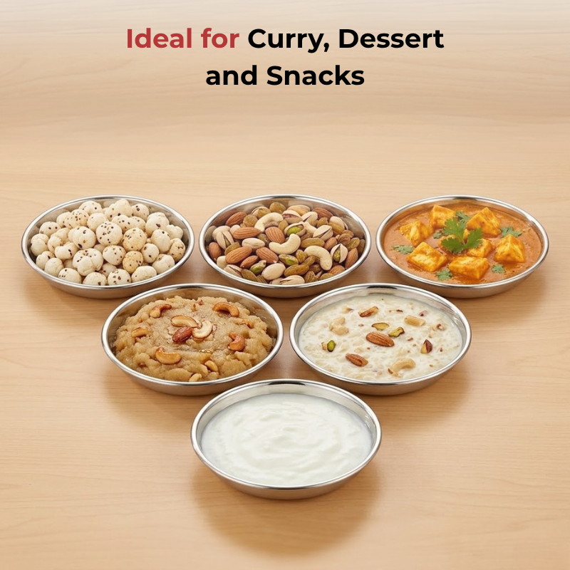 Vinod Stainless Steel Round Beeding Halwa / Dessert Plate Set of 6 Pieces, product view 8