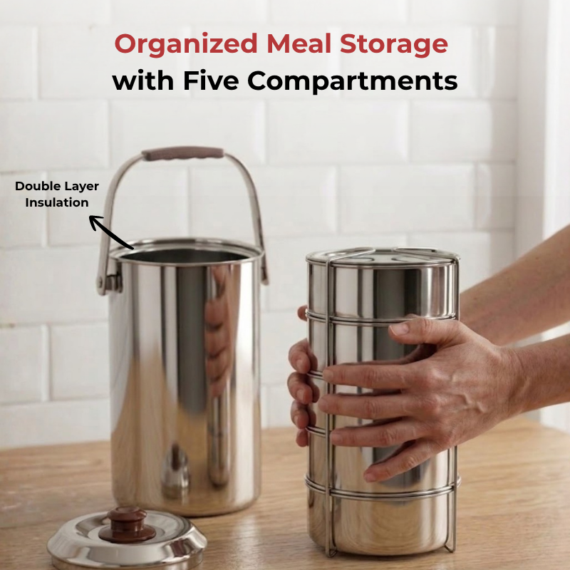 Vinod stainless steel deluxe hot tiffin with 5 compartments, product view 11