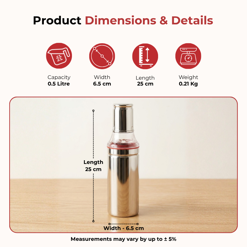 Vinod Stainless Steel Oil Pot 500 ml with anti-drip spout, product view 9