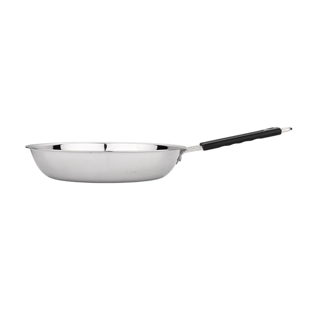 Vinod Stainless Steel Heavy Bottom Royal Fry Pan Dishwasher Safe, Gas Stove & Induction Compatible, Durable, 20 Cm Frying Pan, Soft Touch Handle, Kitchen Utensil