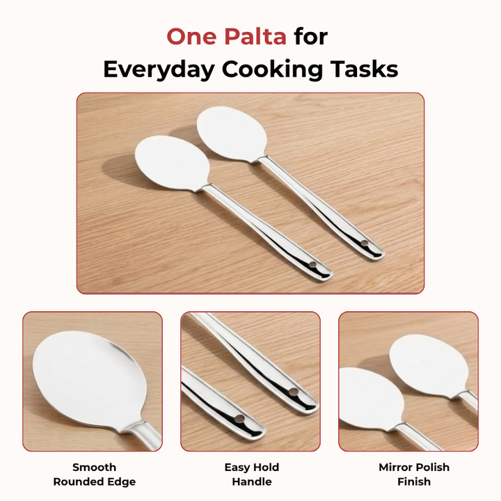 VINOD Stainless Steel Paratha Palta / Turner / Spatula Set of 2 - 34 cm, Highest Grade Stainless Steel, Rust Free, Dishwasher Safe - No. 2