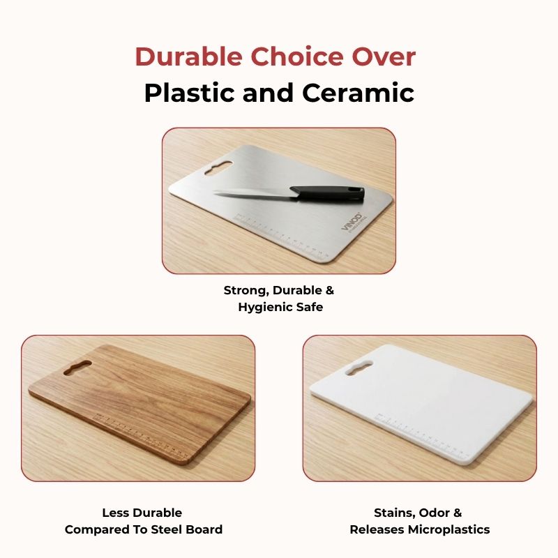Vinod stainless steel chopping board, 30.5 by 20 cm, knife-friendly surface, product view 11
