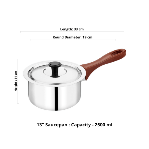 VINOD Saucepan with Steel Lid & Long Side Handle