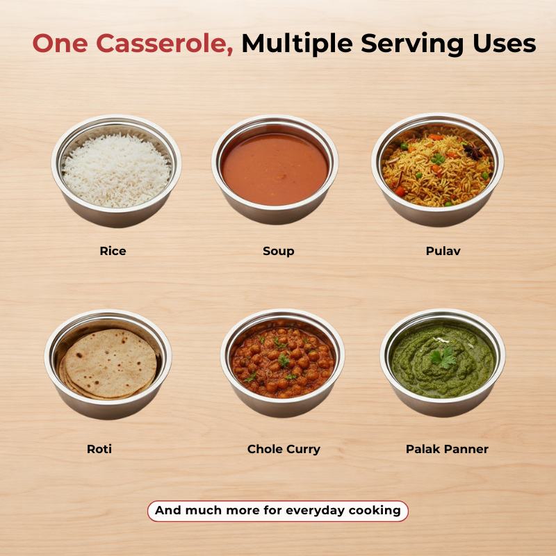 VINOD Stainless Steel Montero Insulated Casserole with Glass Lid & Steel Knob – Set of 2 Pcs – 500 ml & 900 ml