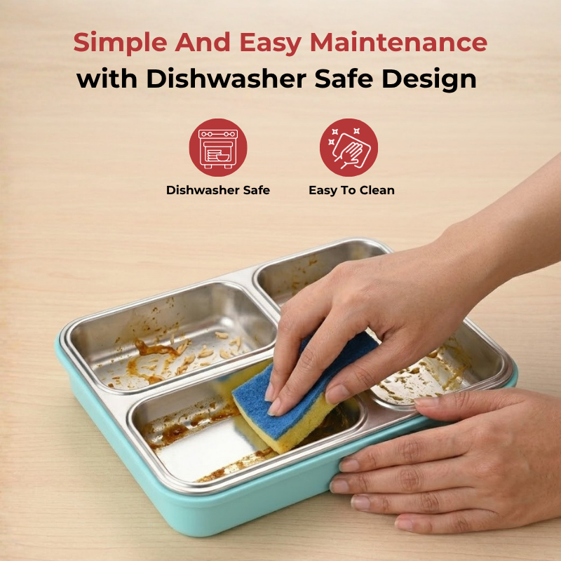 Vinod stainless steel 3 compartment tiffin in blue, silicone-sealed airtight lid, product view 12
