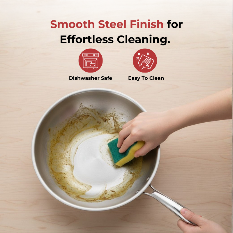 VINOD Doniv Titanium Triply Stainless Steel Wok 26 cms, Capacity 3.30 Liter