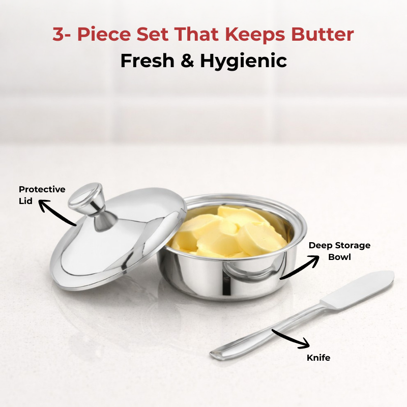 विनोद स्टेनलेस स्टील बटर पॉट बटर नाइफ के साथ, क्षमता 100 ग्राम