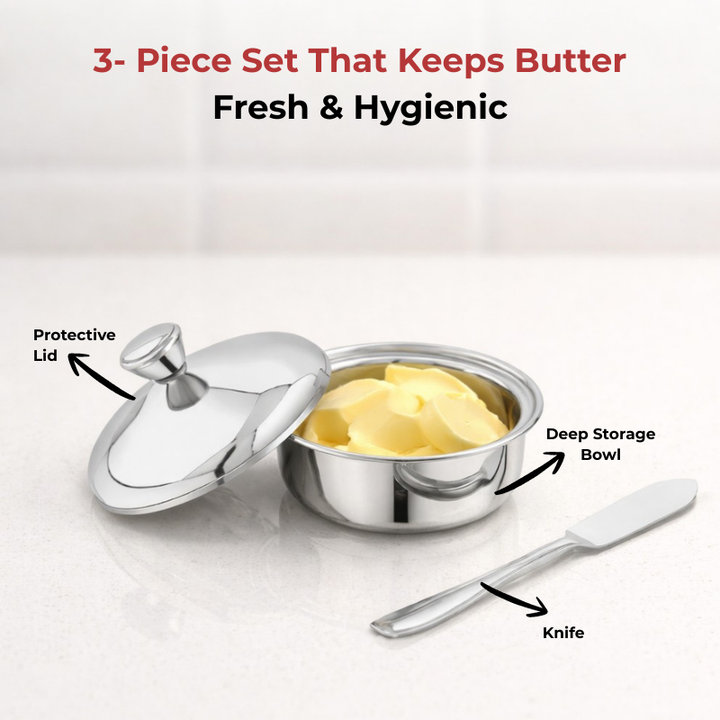 विनोद स्टेनलेस स्टील बटर पॉट बटर नाइफ के साथ, क्षमता 100 ग्राम