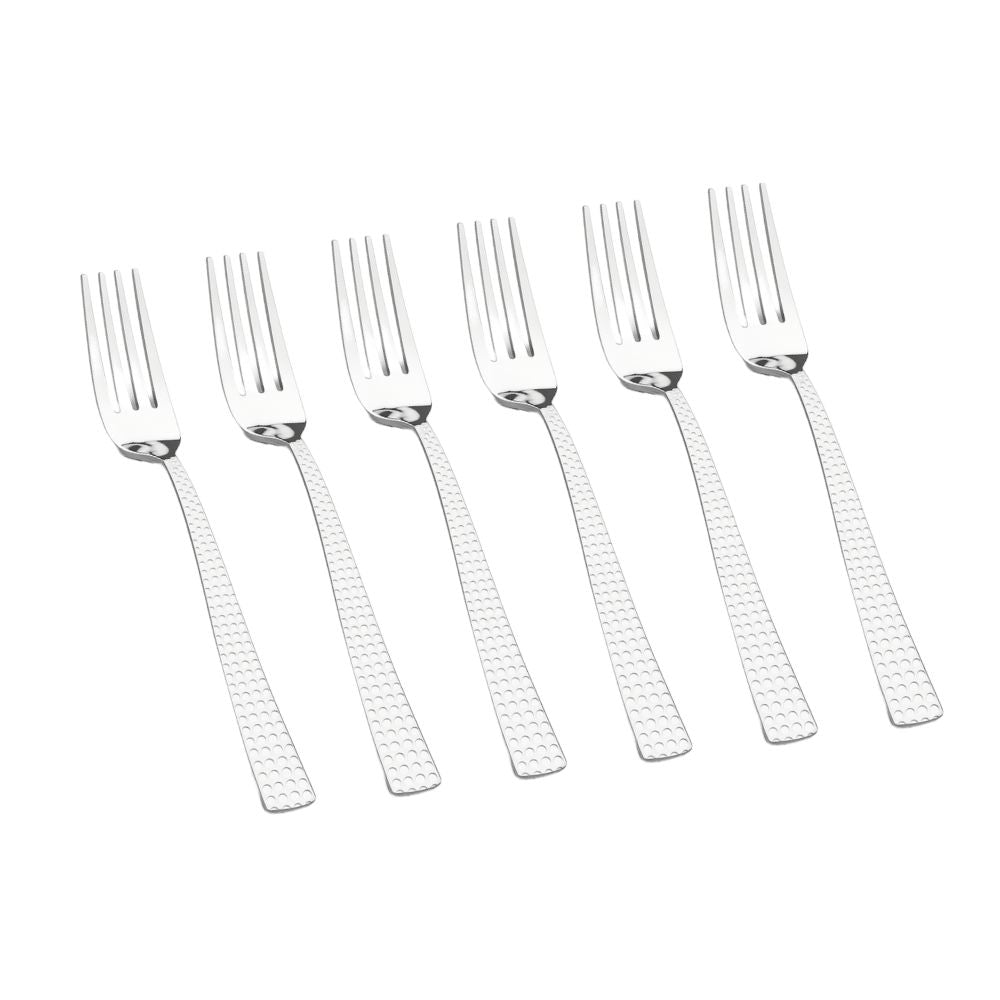 Vinod Stainless Steel 12 Pcs Hammered Finish Baby Fork, Cutlery Set, Rust Free, Mirror Polish, Premium Dinner Spoon, Tableware, Silver