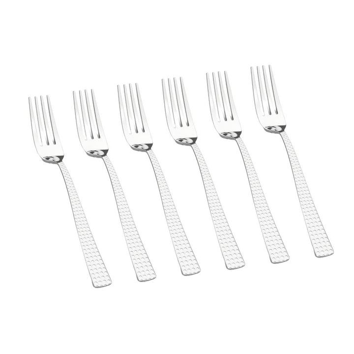 Vinod Stainless Steel 12 Pcs Hammered Finish Baby Fork, Cutlery Set, Rust Free, Mirror Polish, Premium Dinner Spoon, Tableware, Silver