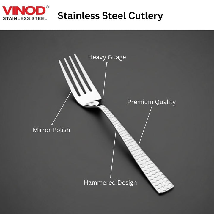 Vinod Stainless Steel 12 Pcs Hammered Finish Baby Fork, Cutlery Set, Rust Free, Mirror Polish, Premium Dinner Spoon, Tableware, Silver