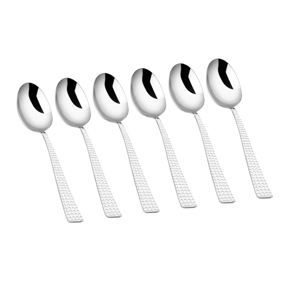 Vinod Stainless Steel 12 Pcs Hammered Finish Baby Spoon, Cutlery Set, Rust Free, Mirror Polish, Premium Dinner Spoon, Tableware, Silver