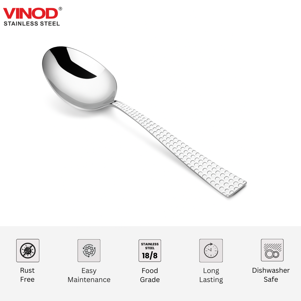 Vinod Stainless Steel 12 Pcs Hammered Finish Baby Spoon, Cutlery Set, Rust Free, Mirror Polish, Premium Dinner Spoon, Tableware, Silver
