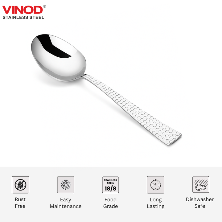 Vinod Stainless Steel 12 Pcs Hammered Finish Baby Spoon, Cutlery Set, Rust Free, Mirror Polish, Premium Dinner Spoon, Tableware, Silver