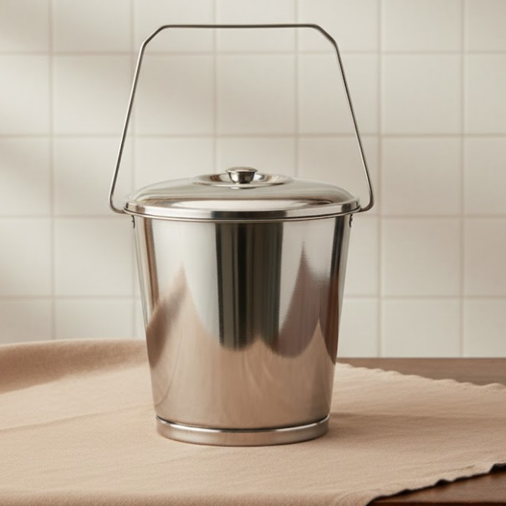 VINOD Stainless Steel Balti with Lid, 9.5 Litre Capacity, High Quality Steel, Mirror Finish, Rust Free and Easy to Clean (No 12)