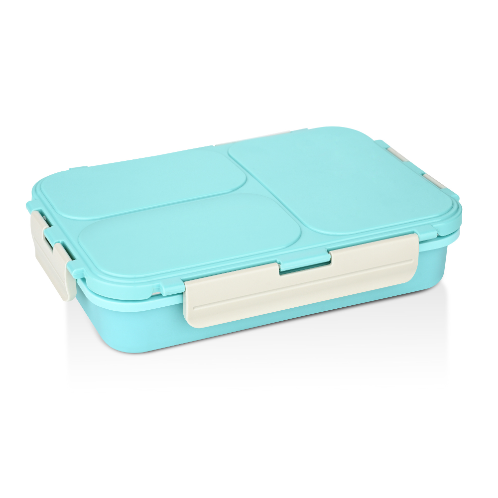 Vinod Stainless Steel 3 Compartment Leak-Proof Lunch Box Vacuum Sealed Tiffin Box for Office, Kids & Adults Freezer Safe Bento Box Airtight Container, Insulated with Safety Lock, Blue
