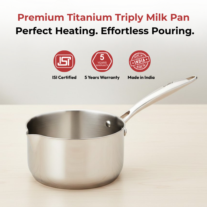 VINOD Doniv Titanium Triply Stainless Steel Milk Pan 16 cms, Capacity 1.60 Liter