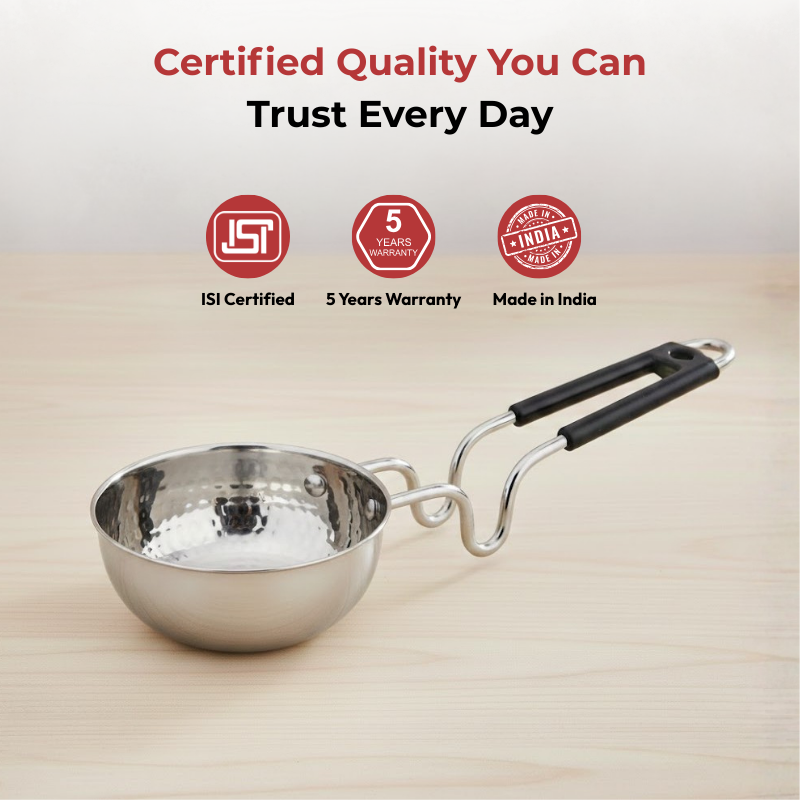 Vinod - Claro Heavy Gauge Stainless Steel Hammered Tadka Pan, 1.5 mm