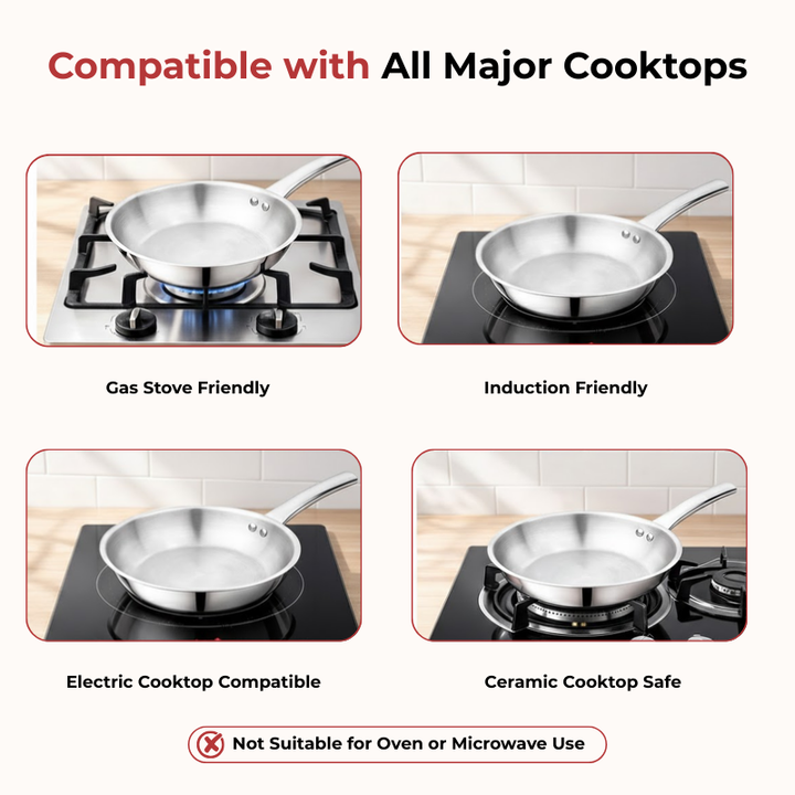 Vinod – Claro Heavy Gauge Stainless Steel Fry Pan (Plain) with 1.5 mm Thickness 1000 ml