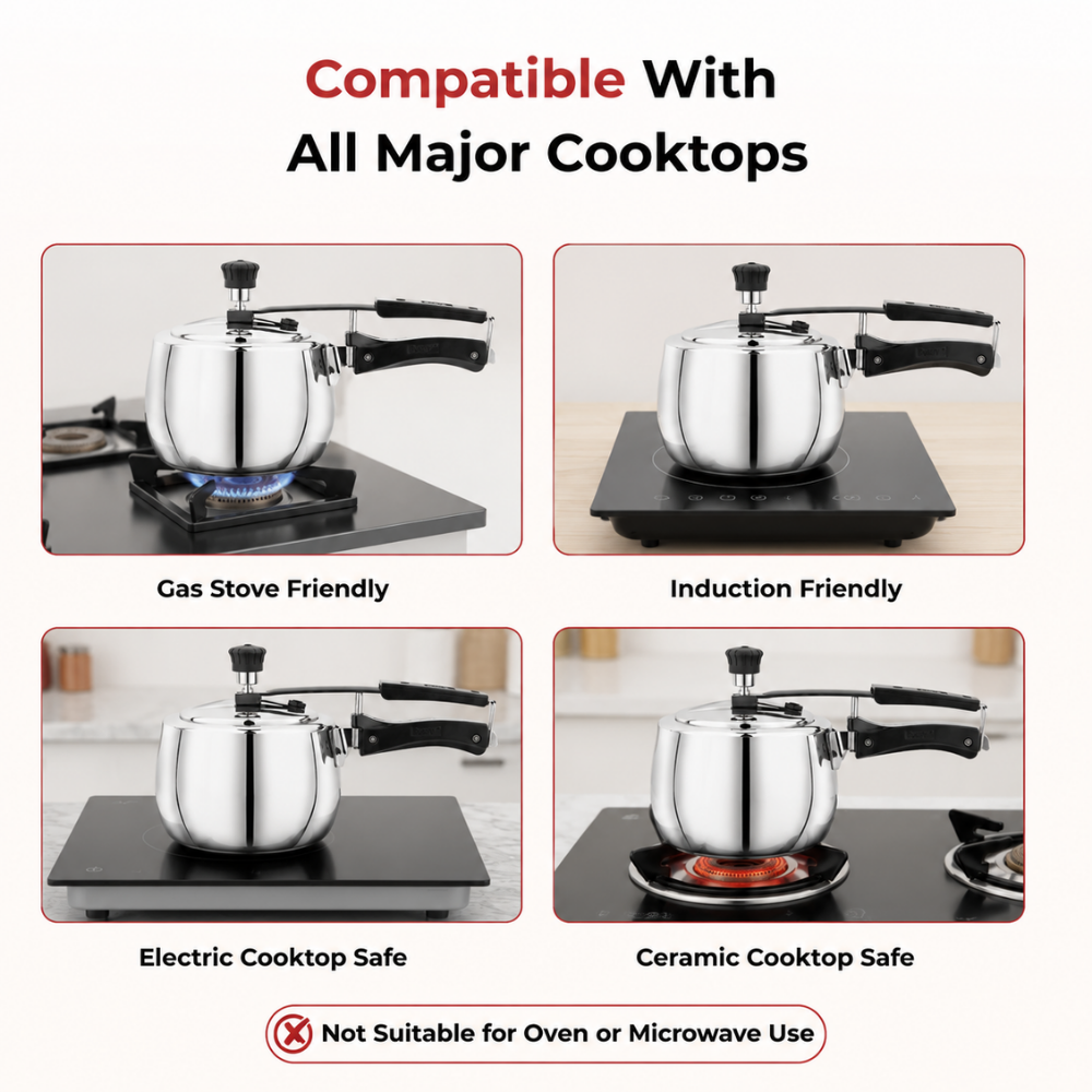 Vinod Doniv Titanium Triply stainless steel pressure cooker with inner lid, 2 litre, additional safety features