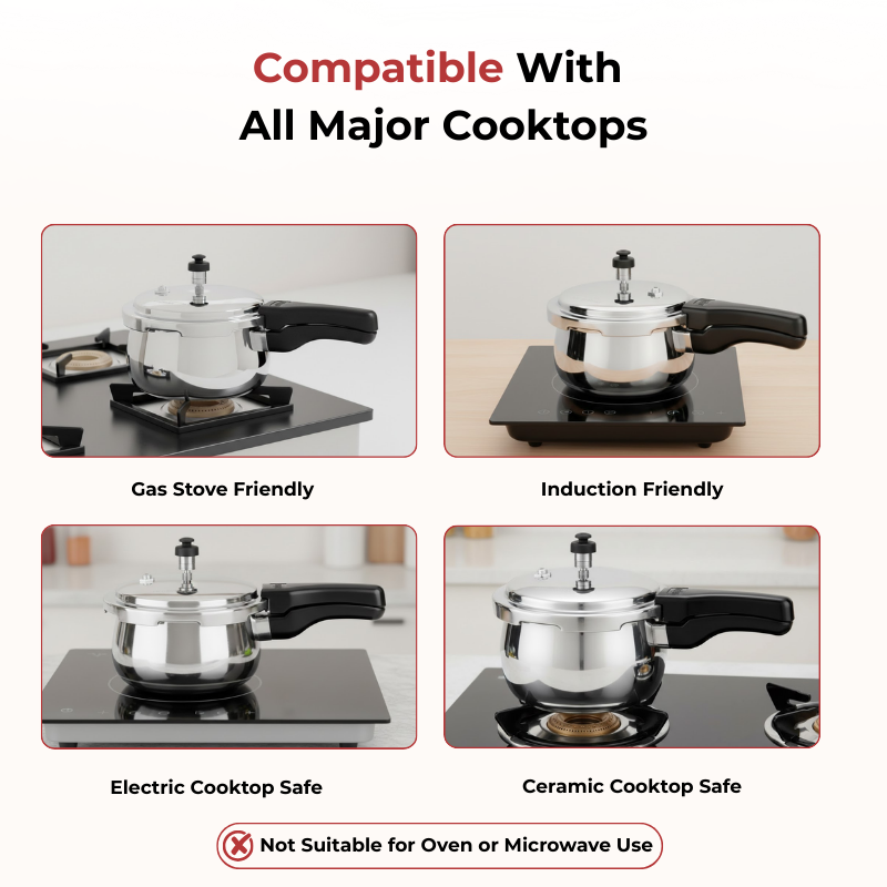 Vinod Doniv Titanium Triply Stainless Steel Pressure Cookers, in-use view