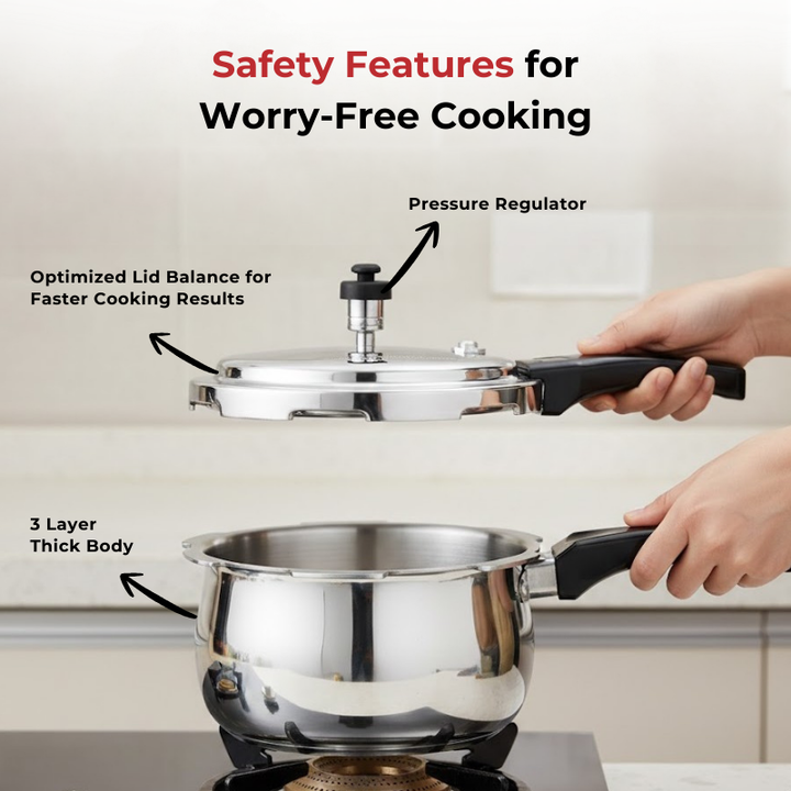 VINOD Doniv Titanium Triply Stainless Steel Pressure Cookers 3 Ltr, Outer Lid, Induction Friendly