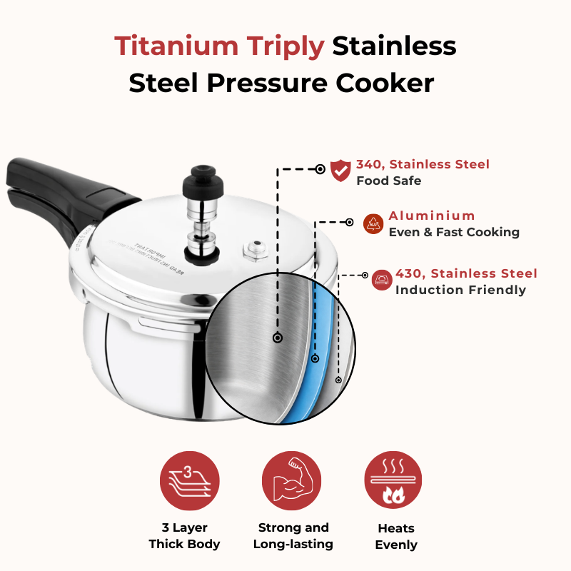 Vinod Doniv Titanium Triply Stainless Steel Pressure Cookers, product view 7