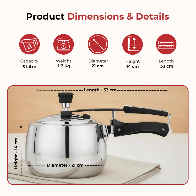 VINOD Doniv Titanium Triply Stainless Steel Pressure Cooker 3 Ltr , Induction Friendly -    ( Inner Lid )