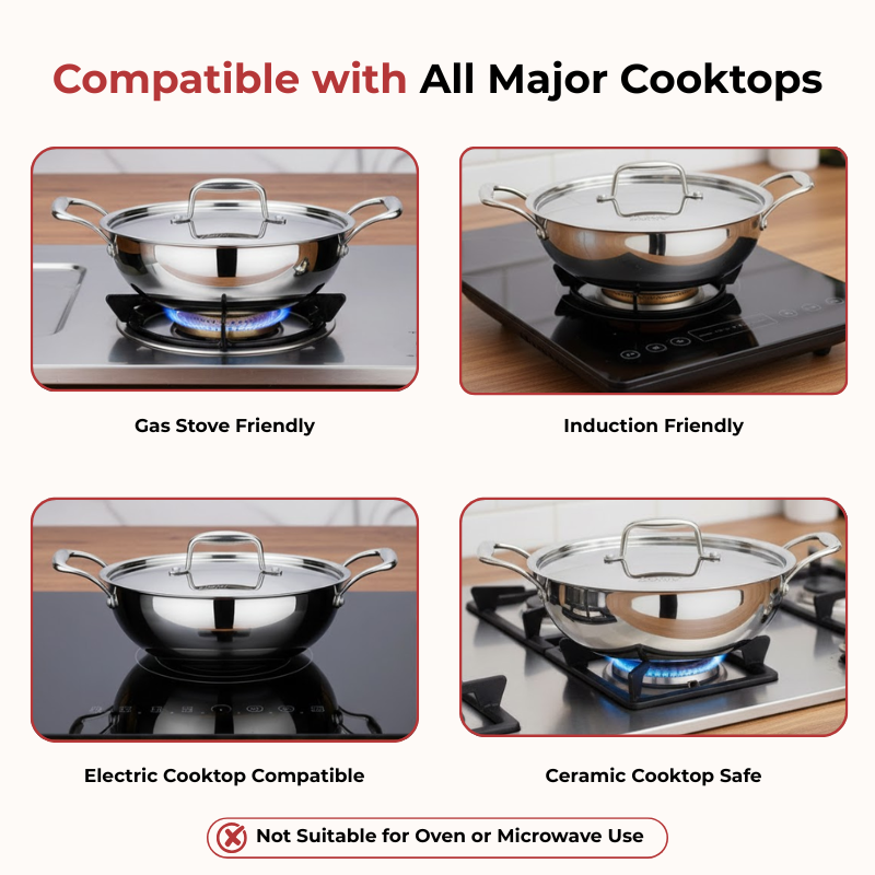 VINOD Doniv Titanium Triply Stainless Steel Kadhai with Steel Lid (24 cm), Capacity 2.60 Liter, Induction Friendly