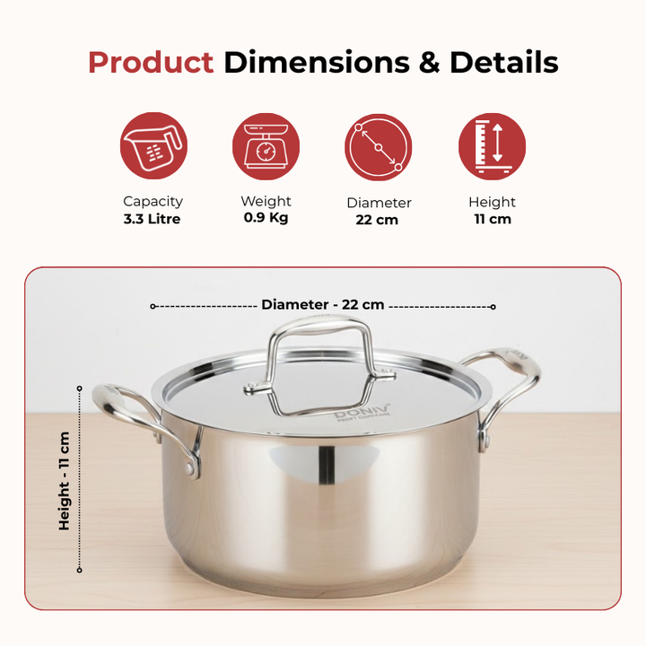 VINOD Doniv Titanium Triply Stainless Steel Sauce Pot with Cover 20 cms, Capacity 3.20 Liter