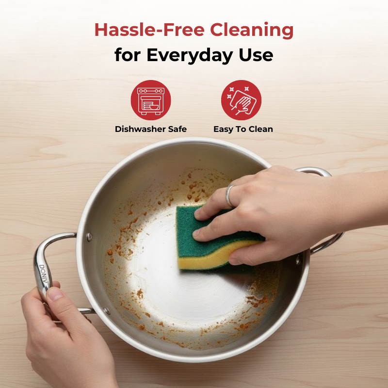 VINOD Doniv Titanium Triply Stainless Steel Kadhai with Steel Lid (24 cm), Capacity 2.60 Liter, Induction Friendly