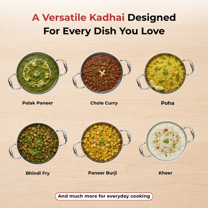 VINOD Doniv Titanium Triply Stainless Steel Kadhai with Steel Lid (24 cm), Capacity 2.60 Liter, Induction Friendly