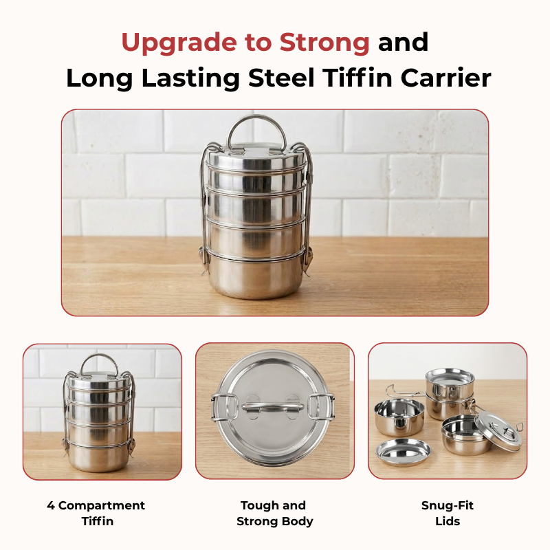 Vinod Stainless Steel Lunch Tiffin Set, feature panel