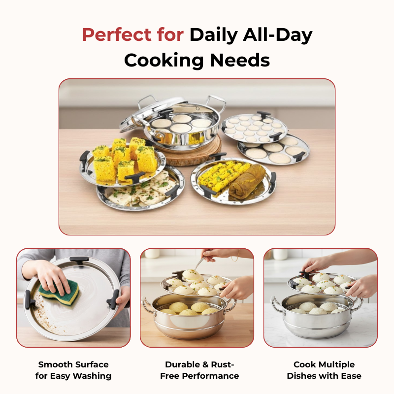 Vinod Doniv triply stainless steel idli dhokla steamer kadai with 6 plates, product view 11