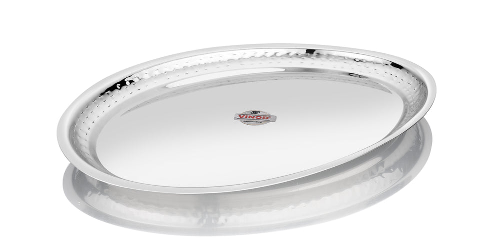Vinod hammered stainless steel 51 piece dinner set, heavy gauge and dishwasher safe, top view