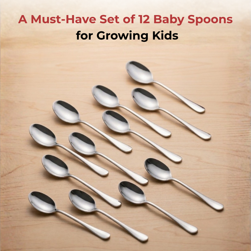 VINOD Decora Stainless Steel Baby Spoon Set of 12-Piece, Heavy Gauge Steel, Mirror Finish, Rust Free, Tough Strong & Durable