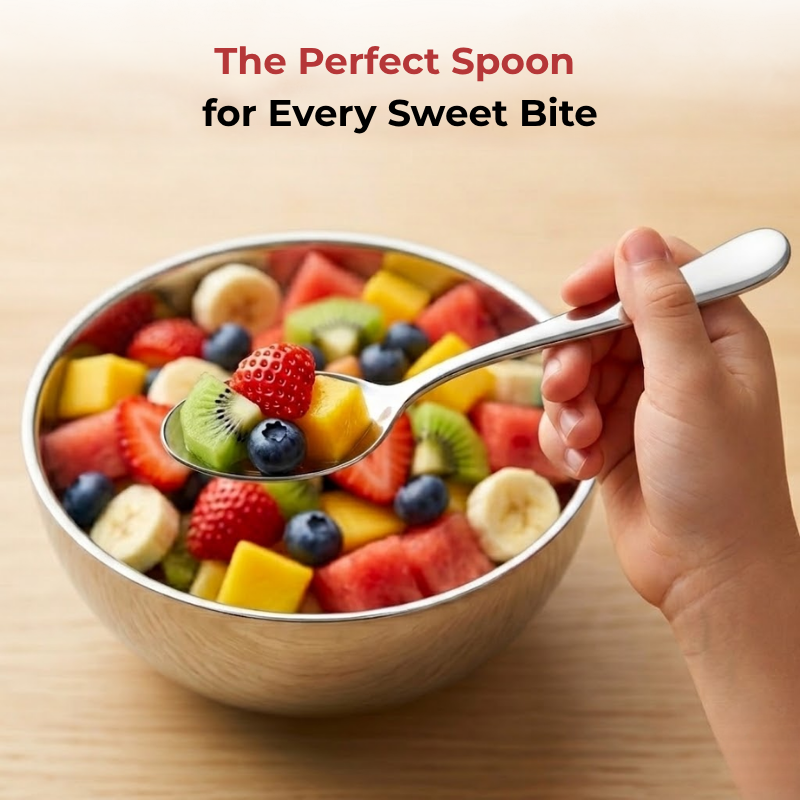 VINOD Decora Stainless Steel Baby Spoon Set of 12-Piece, Heavy Gauge Steel, Mirror Finish, Rust Free, Tough Strong & Durable