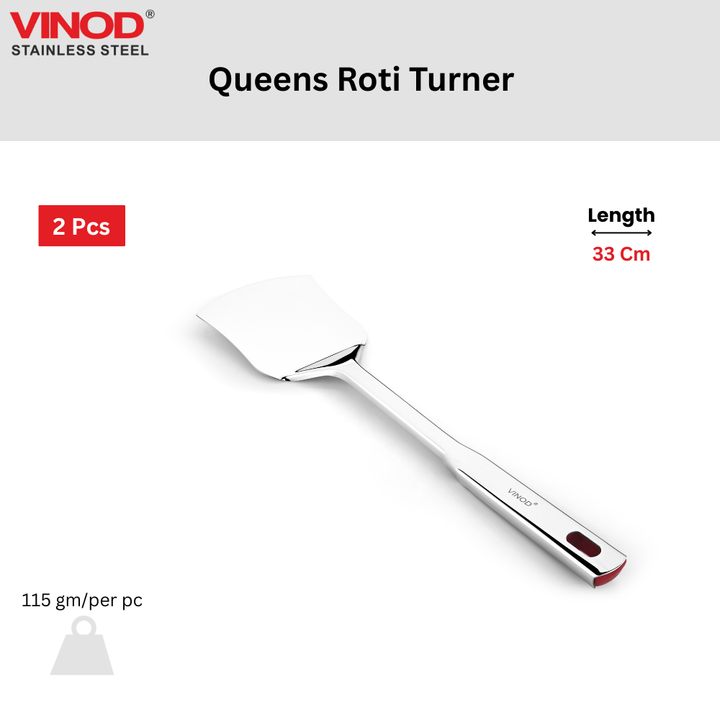 विनोद स्टेनलेस क्वींस स्टील रोटी टर्नर हैवी गेज फ्लैट प्लेन कुकिंग स्पून स्टील स्पैटुला I 2 का सेट I नंबर 1