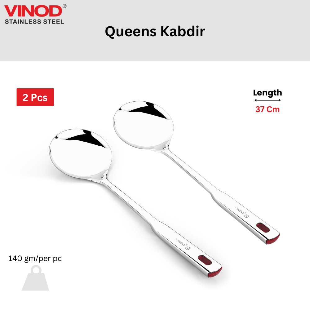 विनोद स्टेनलेस स्टील क्वींस कबदिर हैवी गेज सर्विंग स्पून सेट (2 का) I नंबर 1